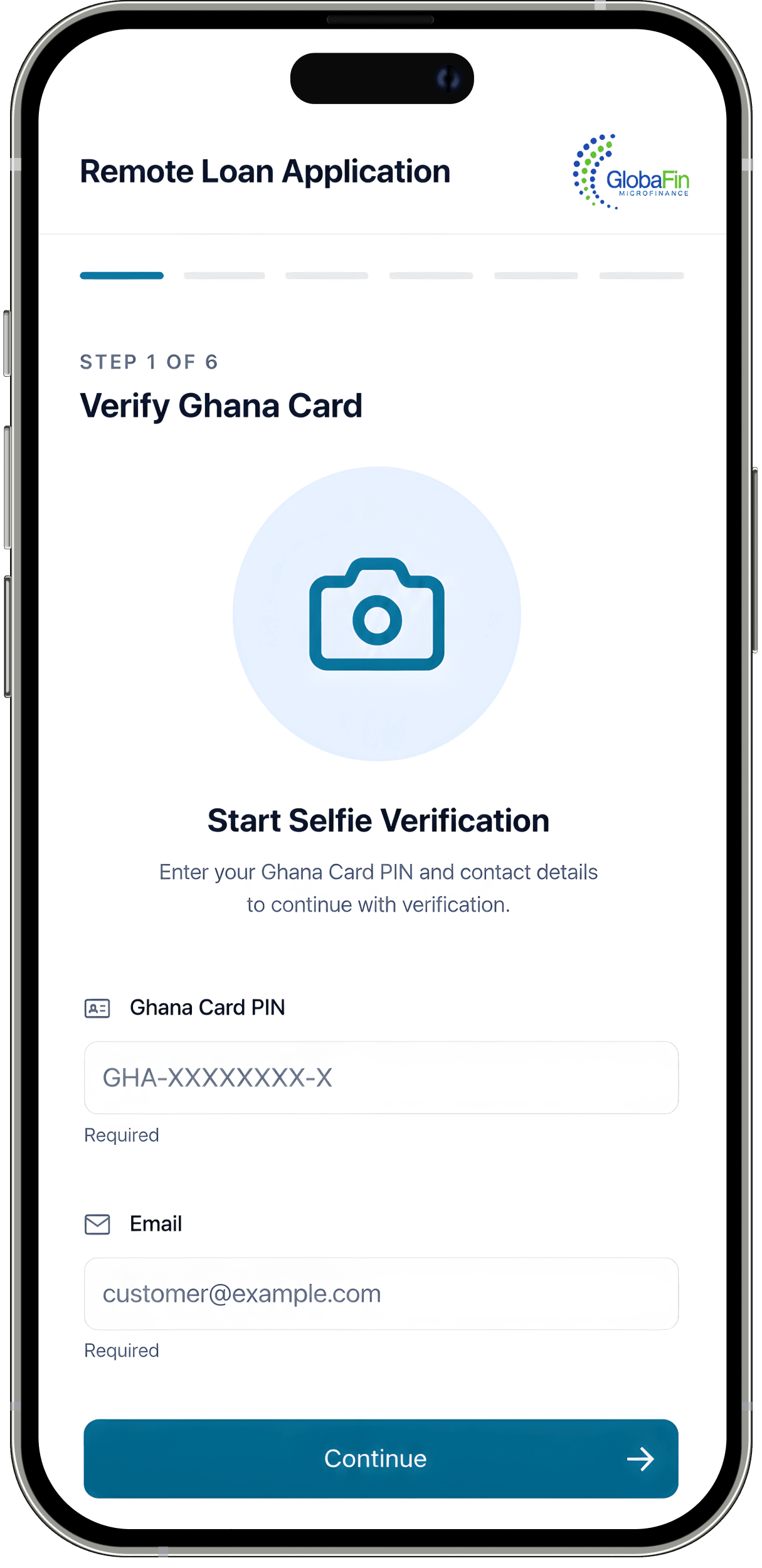 Globafin loan application on iPhone